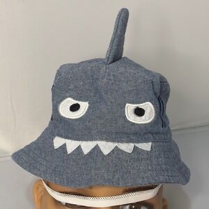 Miller Baby Shark Chambray Cotton Bucket Hat Blue 3D Fin 46cm
